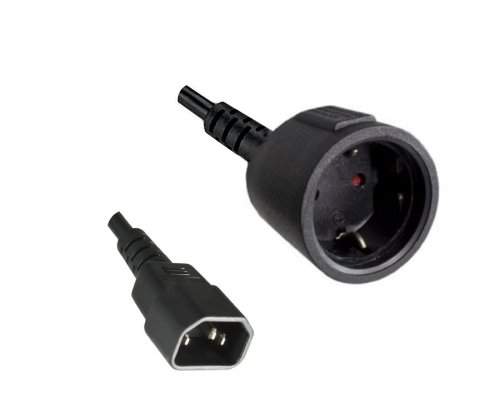 Mains adapter cable C14 to earthing contact socket, UPS adapter, H05VV-F 0.75mm², black, length 1.00m